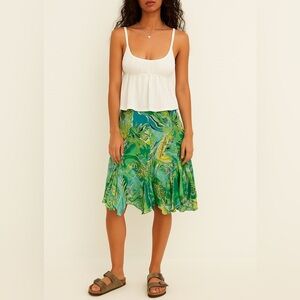 Bila Scarf Hem Skirt L Green Floral Asymmetrical Artsy Flowy Hawaiian Tropical